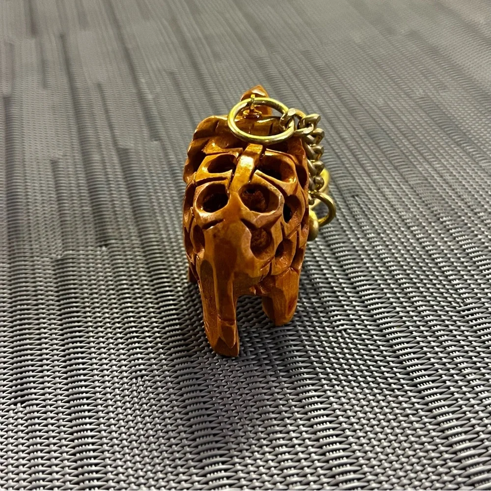 Hand Carved Wooden Elephant Good Luck Key Chain